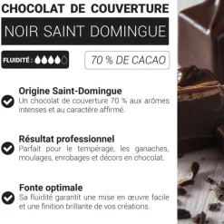 Chocolat de couverture noir Saint Domingue - 70% de cacao - 250g