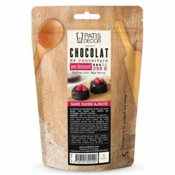 Chocolat de couverture noir sans sucres ajoutés - 53,9% de cacao - 250g - DDM 05/26