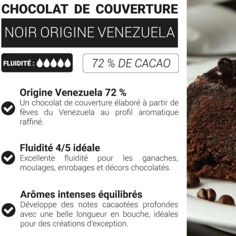Chocolat de couverture noir Venezuela - 72% de cacao - 250g