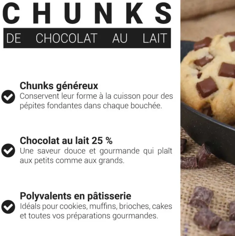 Chunks de chocolat au lait - 25% de cacao - 250g