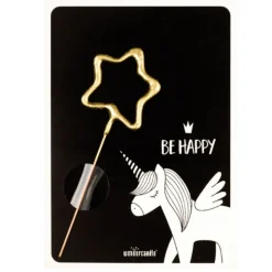 Cierge magique étoile doré + carte licorne Be Happy