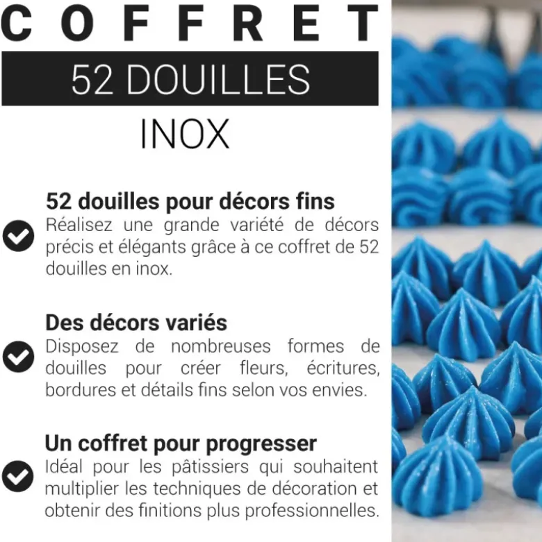 Coffret 52 douilles décors fins inox