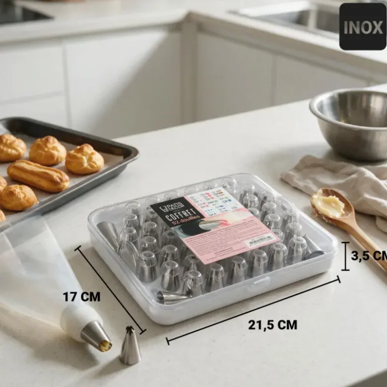 Coffret 52 douilles décors fins inox