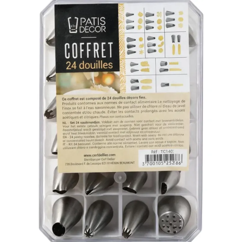 Coffret 24 douilles décors fins inox
