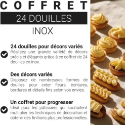 Coffret 24 douilles décors fins inox