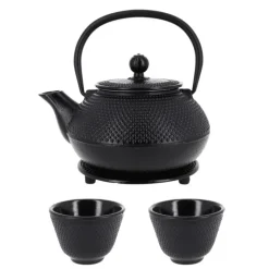 Coffret théière + tasses à points en fonte noir - 900 ml