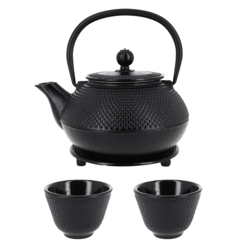 Coffret théière + tasses à points en fonte noir - 900 ml