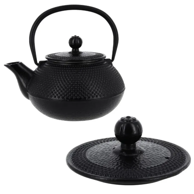 Coffret théière + tasses à points en fonte noir - 900 ml