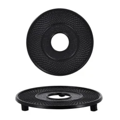 Coffret théière + tasses à rayures en fonte noir - 800 ml