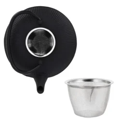 Coffret théière + tasses à rayures en fonte noir - 800 ml