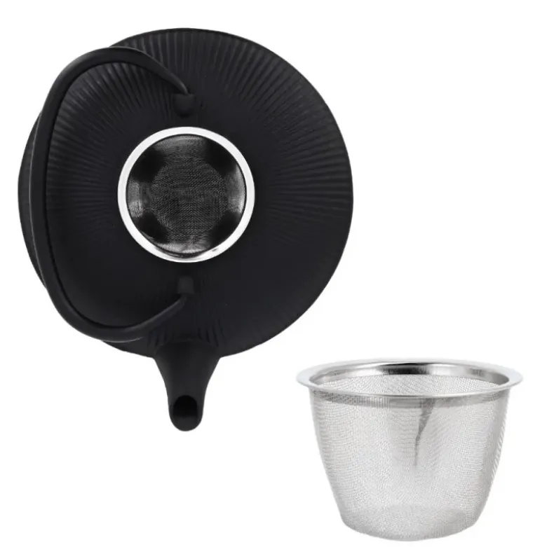 Coffret théière + tasses à rayures en fonte noir - 800 ml