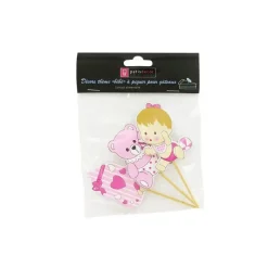 Cupcake Toppers Bébé fille en bois (x3)