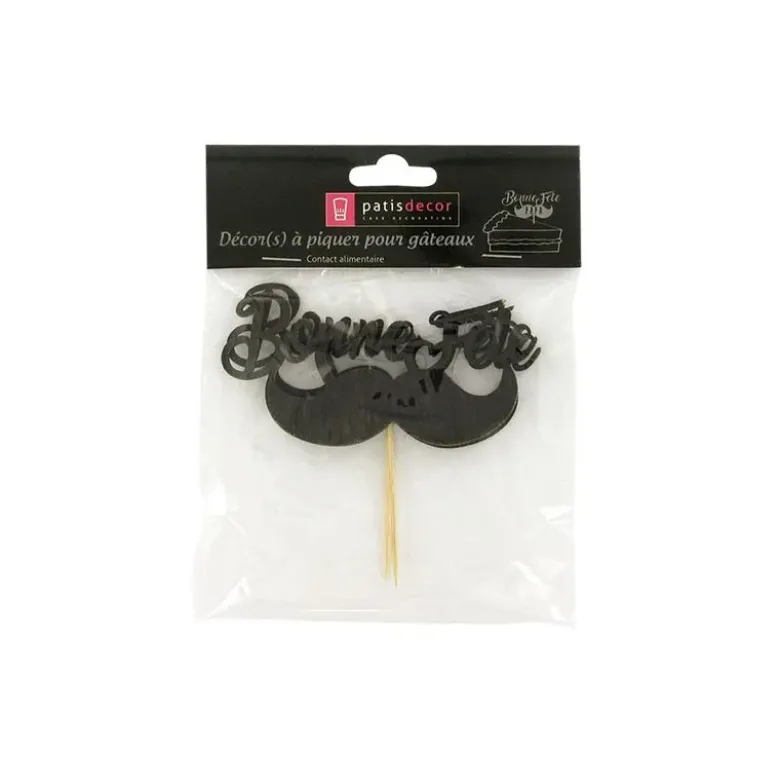 Cupcake Toppers Moustache "Bonne Fête" (x 2)