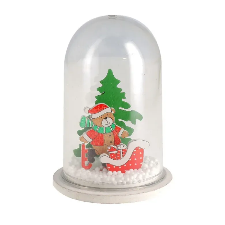 Décor de noël pour bûche "boule à neige ourson de Noël" à poser