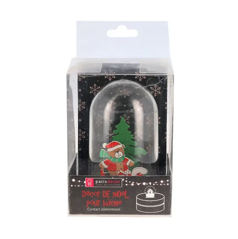 Décor de noël pour bûche "boule à neige ourson de Noël" à poser