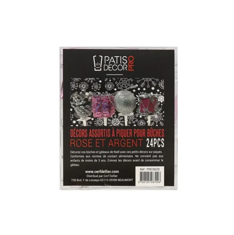 Décors assortis rose argent à piquer sur bûches (x24)