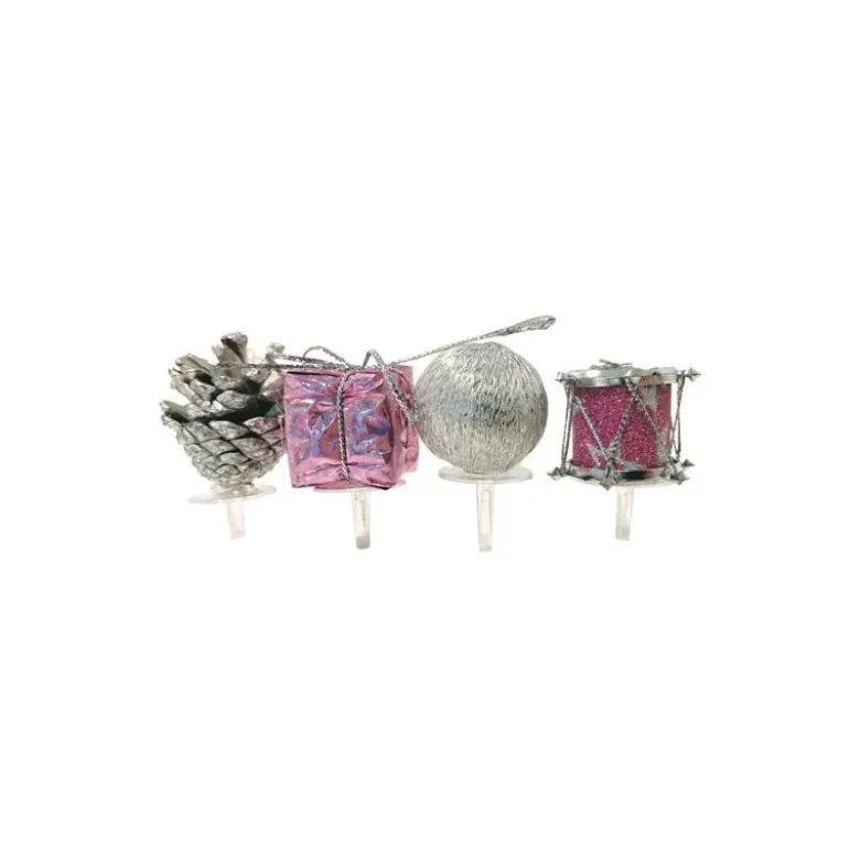 Décors assortis rose argent à piquer sur bûches (x24)