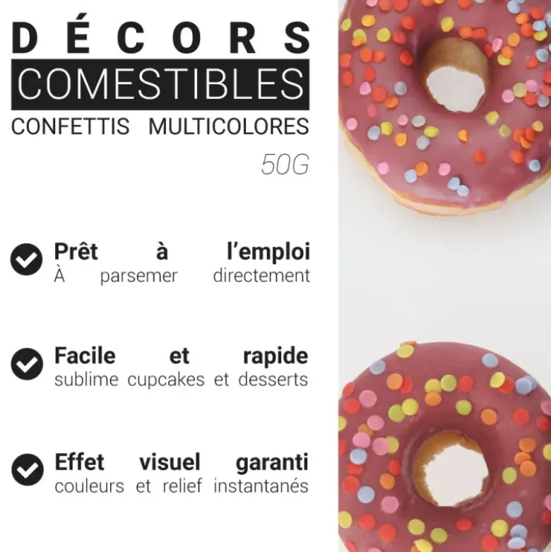Décors comestibles confettis multicolores 50 g