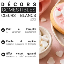Décors comestibles cœurs blancs 50 g