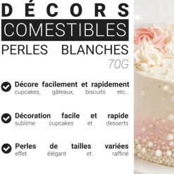 Décors comestibles perles blanches nacrées assorties