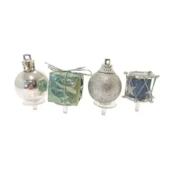 Décors de Noël assortis bleu argent sur pique (x4)