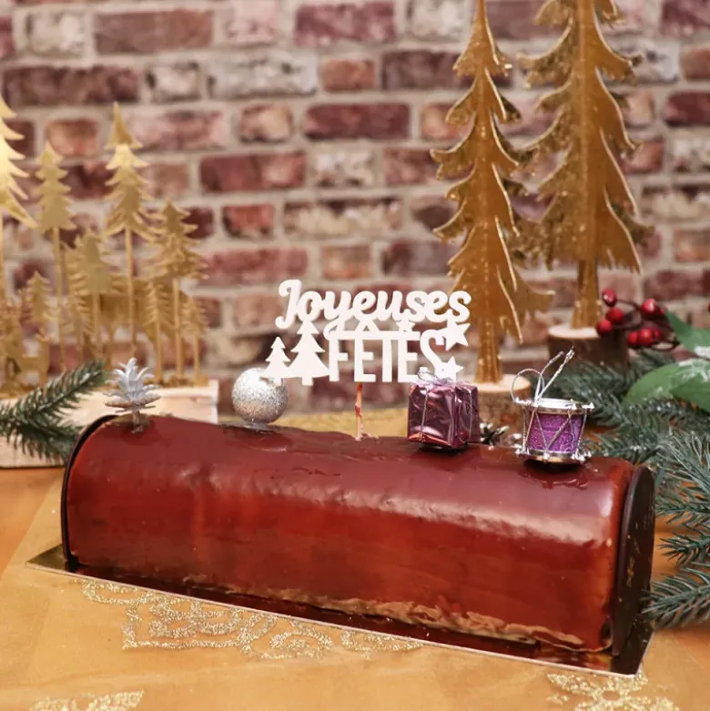 Décors de Noël assortis rose argent sur pique (x4)