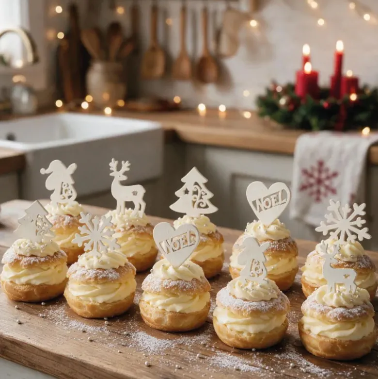 Décors de Noël en bois vintage pailleté (x50)