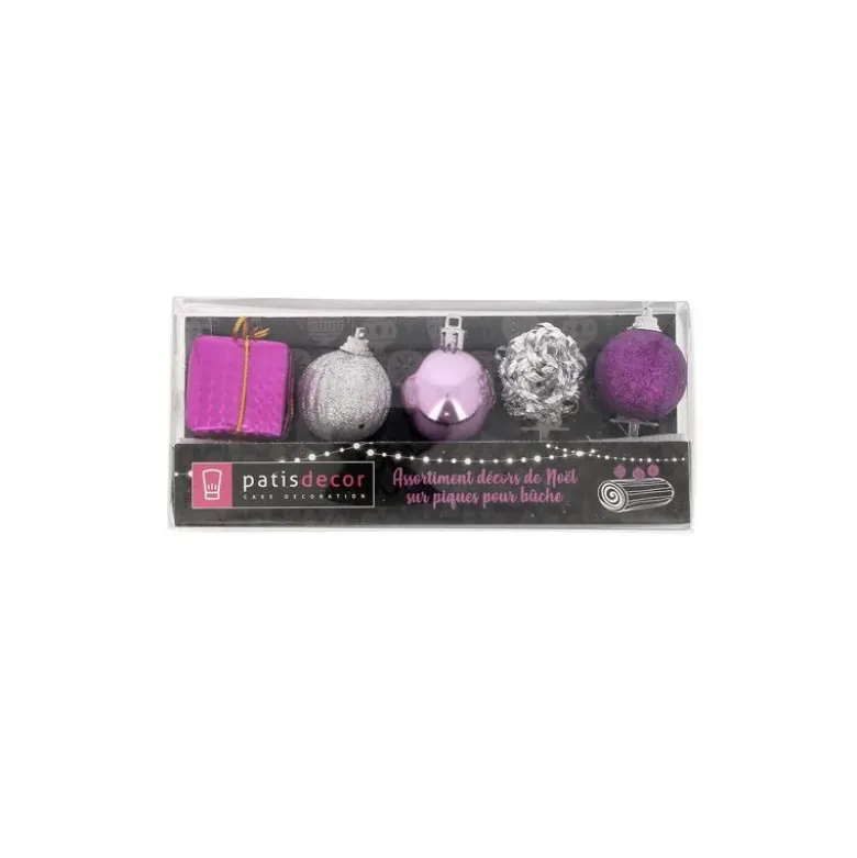 Décors de Noël sur pique assortis roses (x5)