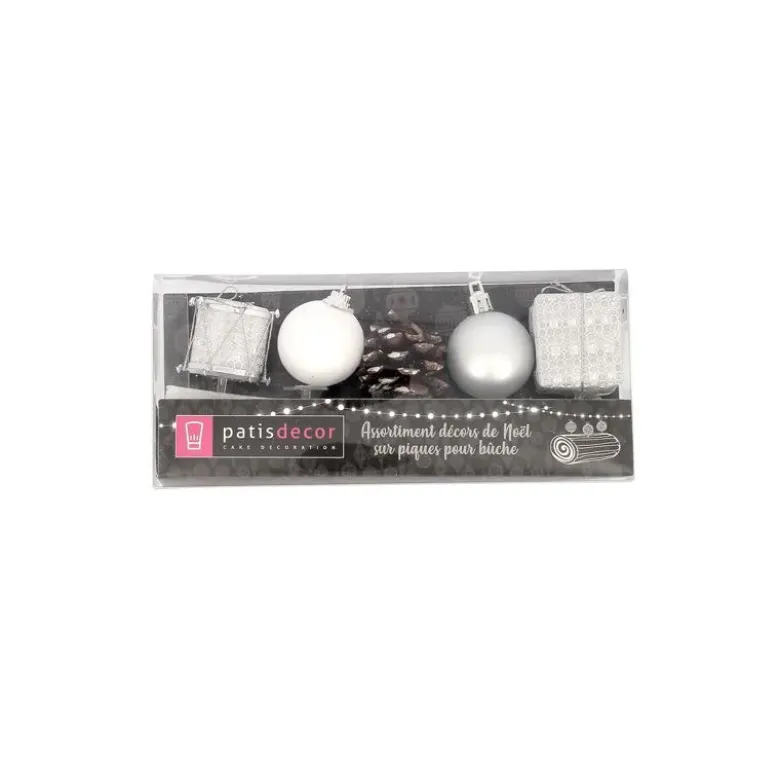 Décors de Noël sur pique assortis argent (x 5)
