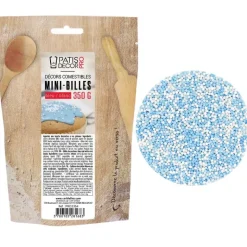 Décors mini billes bleues et blanches comestibles 350 g