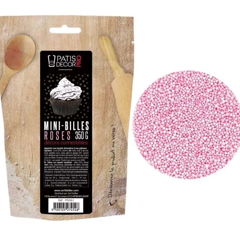 Décors mini billes roses comestibles 350 g