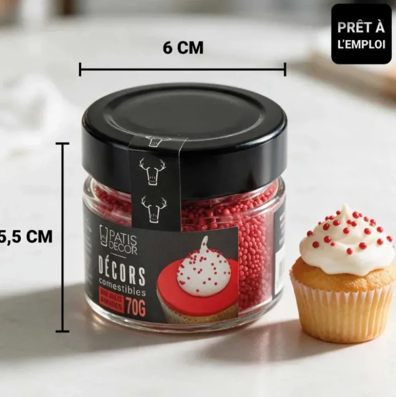 Décors mini billes rouges comestibles