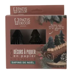 Décors à piquer en papier nid d'abeille, 3 sapins de Noël