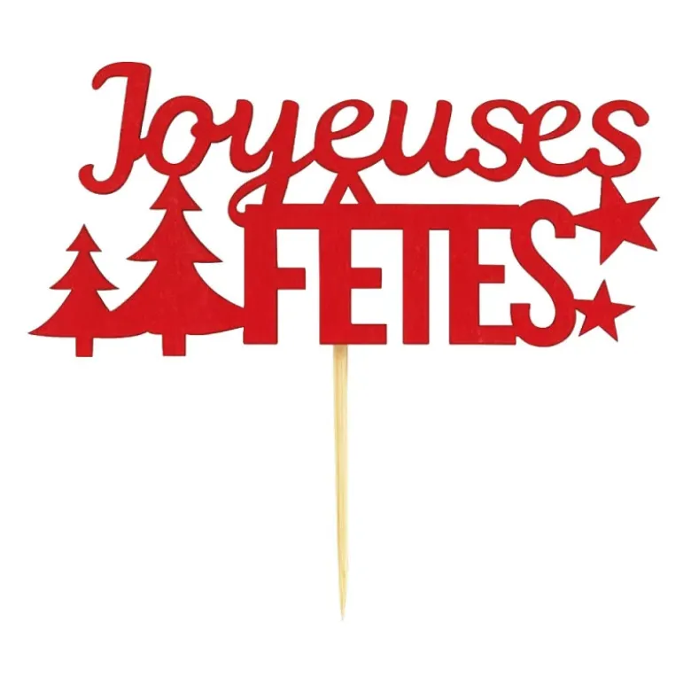 Décors sur pique "Joyeuses Fêtes" rouges (x30)