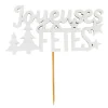 Décors sur pique "Joyeuses Fêtes" blancs (x2)
