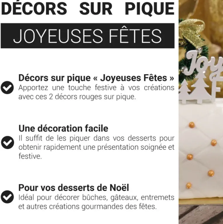 Décors sur pique "Joyeuses Fêtes" blancs (x2)