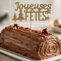 Décors sur pique "Joyeuses Fêtes" dorés (x2)