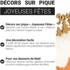Décors sur pique "Joyeuses Fêtes" dorés (x2)