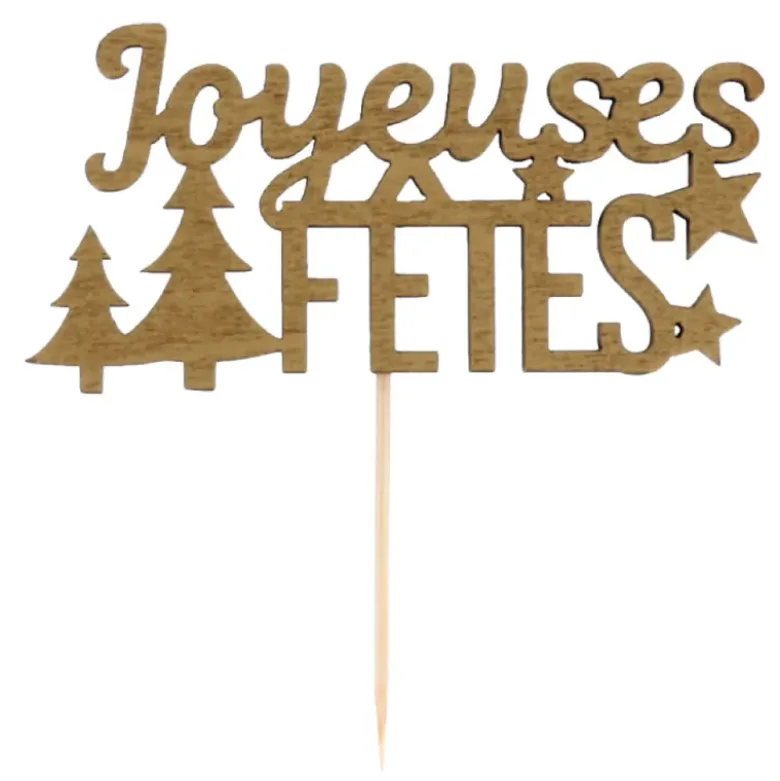 Décors sur pique "Joyeuses Fêtes" dorés (x2)