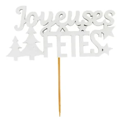 Décors sur pique "Joyeuses Fêtes" blancs (x30)