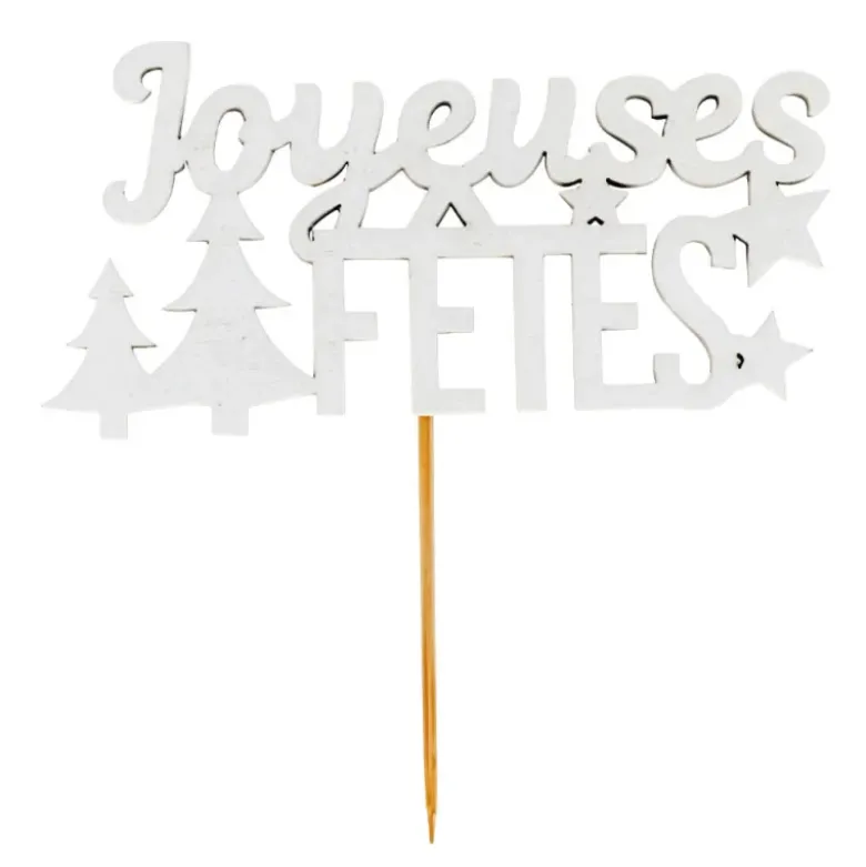 Décors sur pique "Joyeuses Fêtes" blancs (x30)