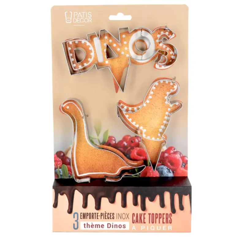 Emporte-pièces cake toppers thème dinosaures (lot de 3)