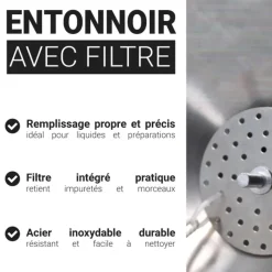 Entonnoir avec filtre en acier inoxydable