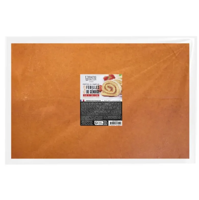 Feuilles de génoise rectangulaires nature 58x38 cm (x 3)