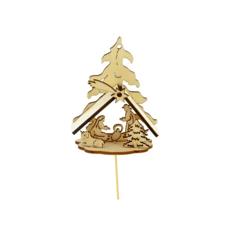 Kit crèche de Noël en bois sur pique
