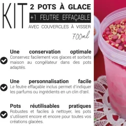 Kit de 2 pots à glace 700mL et un feutre