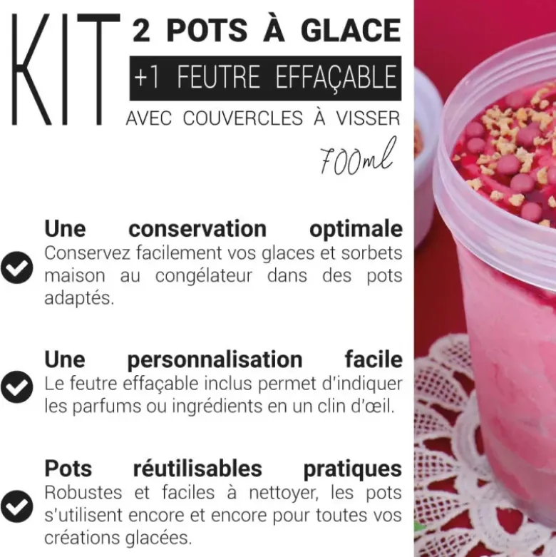 Kit de 2 pots à glace 700mL et un feutre
