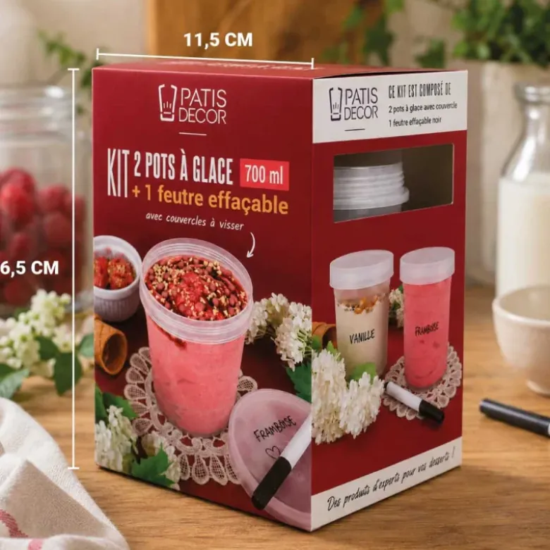 Kit de 2 pots à glace 700mL et un feutre