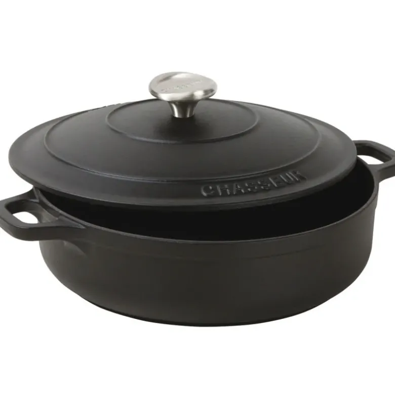 Le Chasseur cocotte basse avec couvercle noire 20 cm