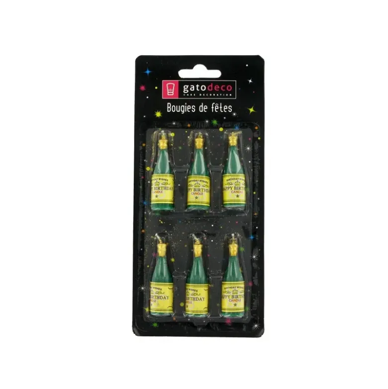 Lot de 6 bougies bouteilles de champagne